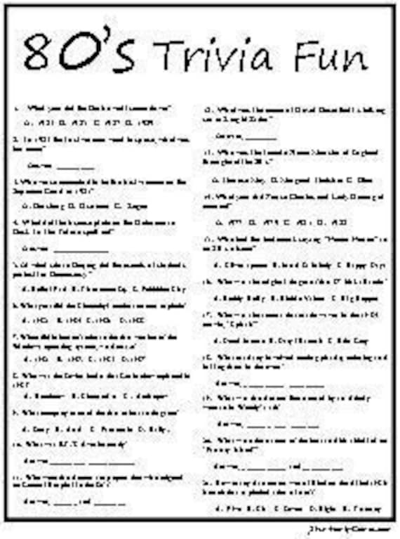 Printable 80S Trivia Questions And Answers Printable 80S Trivia Questions And Answers