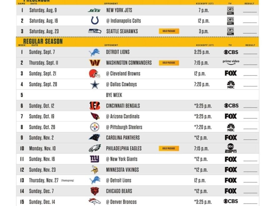 Green Bay Packers Schedule 2025 Printable Free Printable Worksheets Green Bay Packers Schedule 2025 Printable Free Printable Worksheets