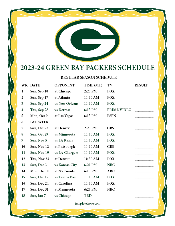 Packers 2025 Schedule Dates Bianca N Florey Packers 2025 Schedule Dates Bianca N Florey