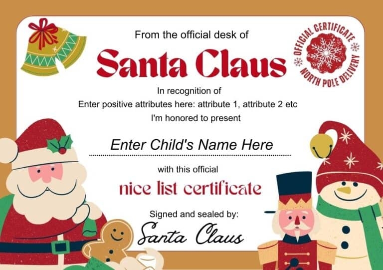 10 Free Editable Santa 39 s Nice List Certificate Printables