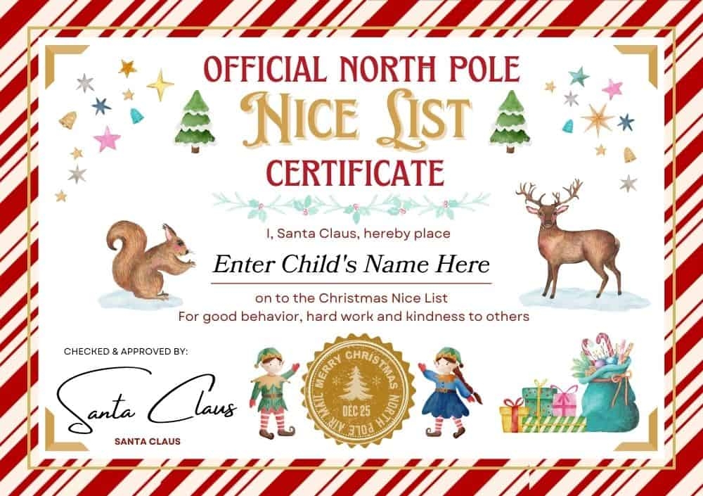 10 Free Editable Santa 39 s Nice List Certificate Printables