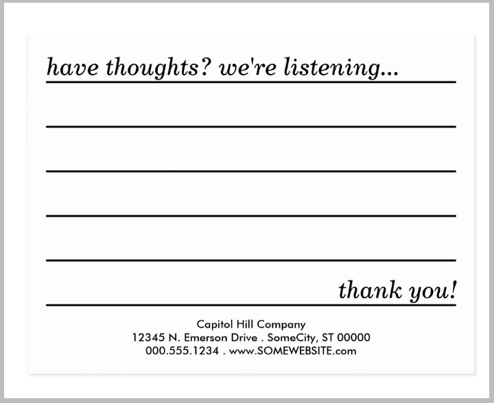 Free Printable Restaurant Comment Cards Free Printable Restaurant Comment Cards