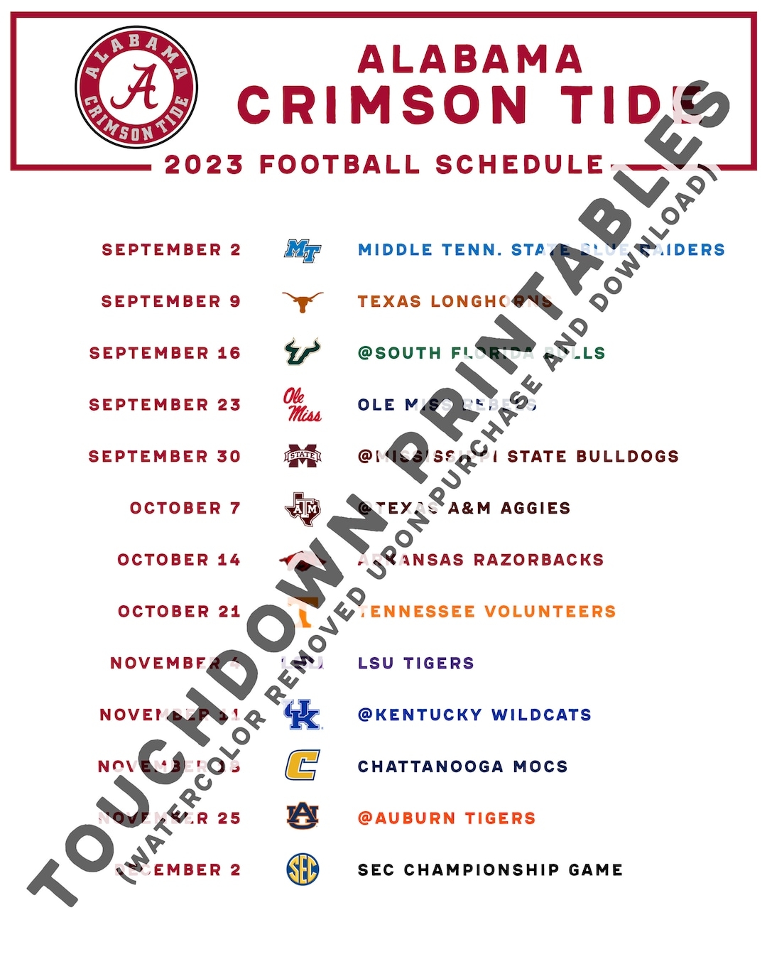2025 Alabama Football Schedule Printable Juniper Novan