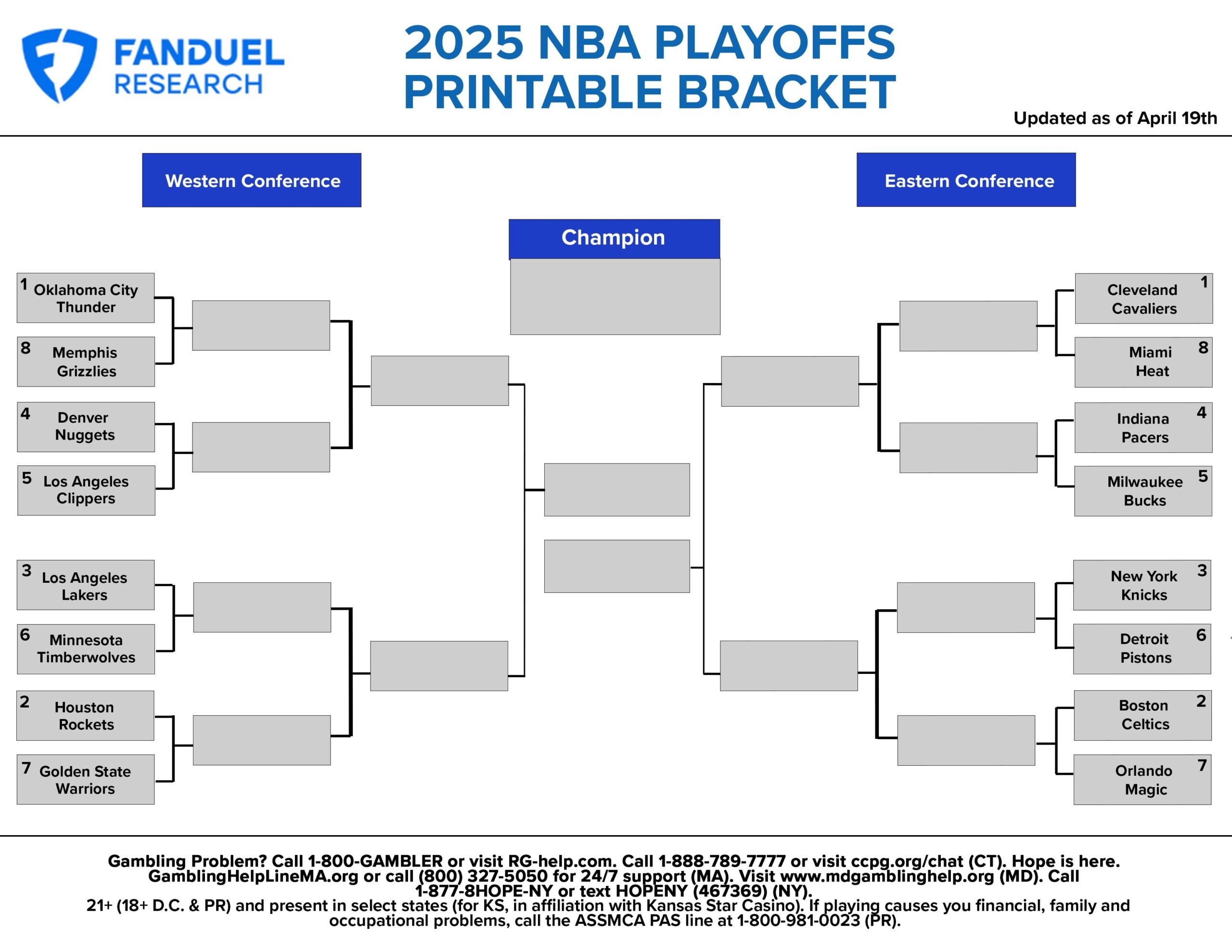 2025 NBA Playoffs Free Printable Bracket First Round Schedule And 