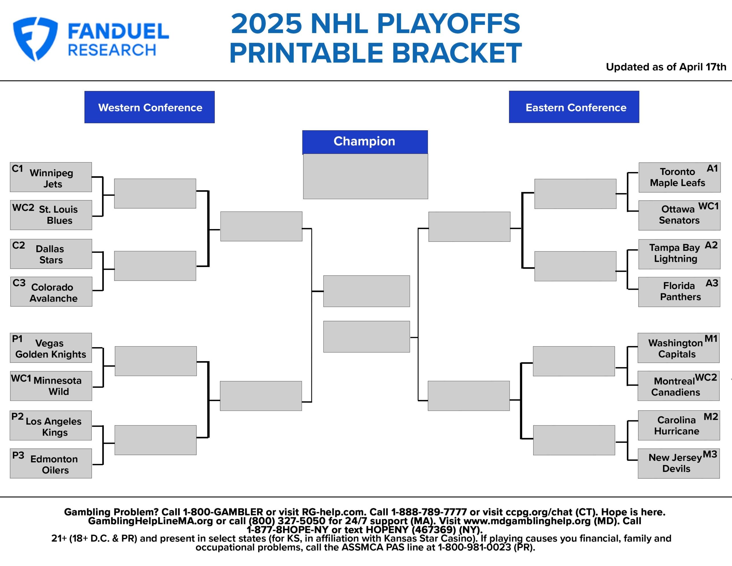 2025 NHL Playoffs Free Printable Bracket Schedule And Betting Odds 