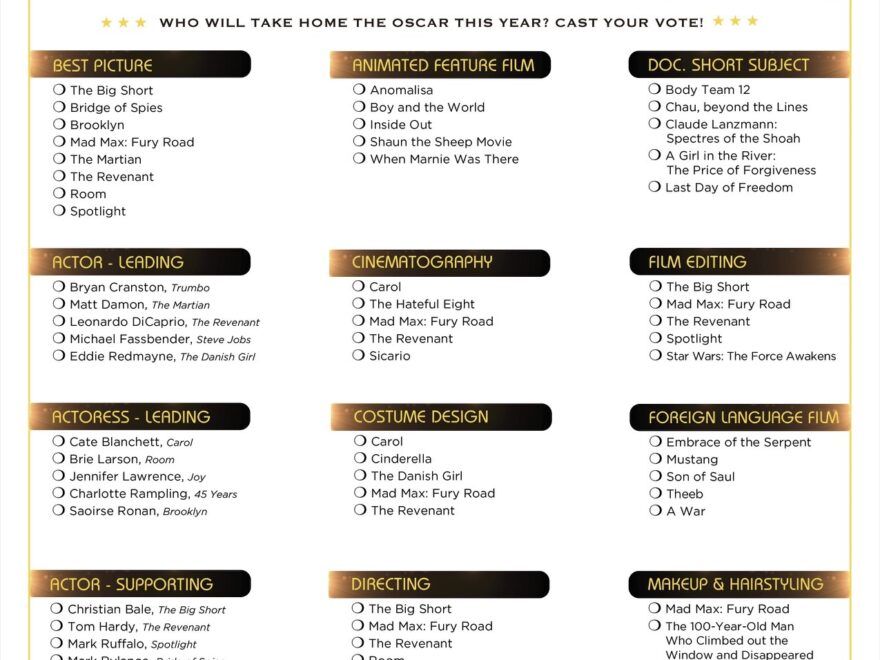 2025 Oscar Ballot Printable Joel A Kershaw