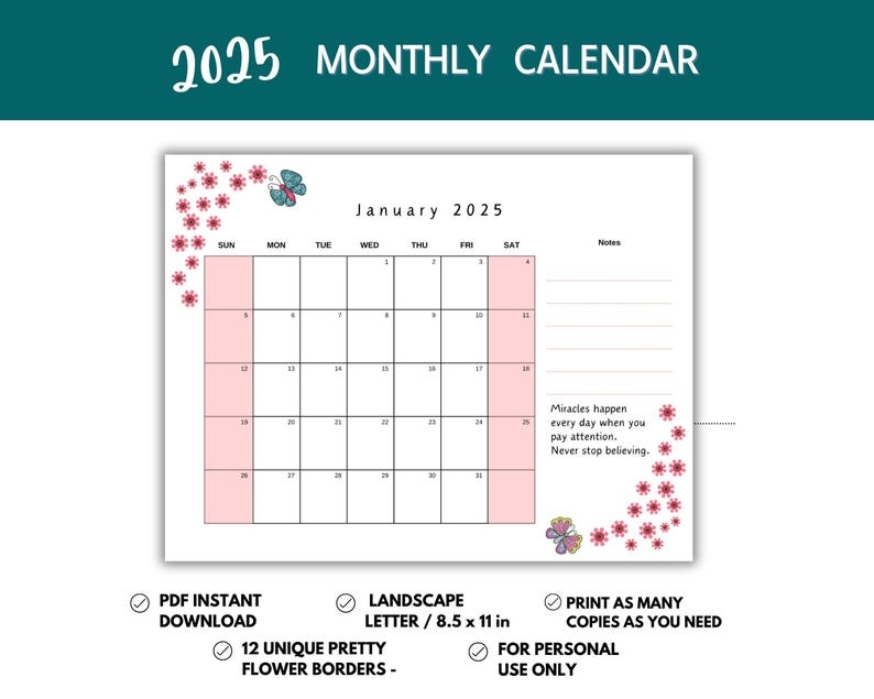 Free Decorative Printable Monthly Calendars Free Decorative Printable Monthly Calendars