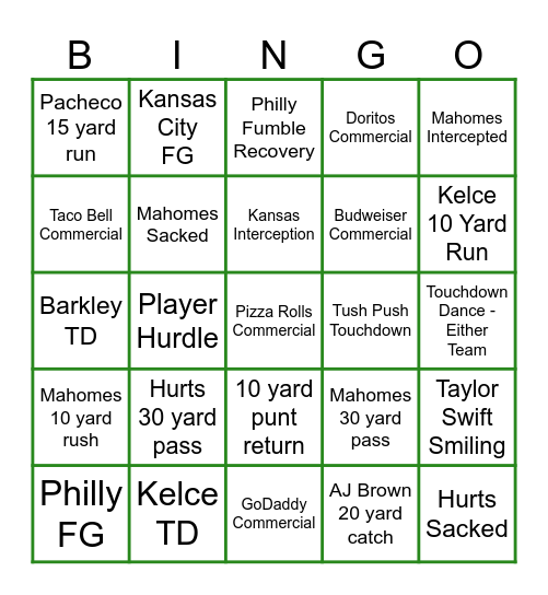 2025 Super Bowl Bingo Card