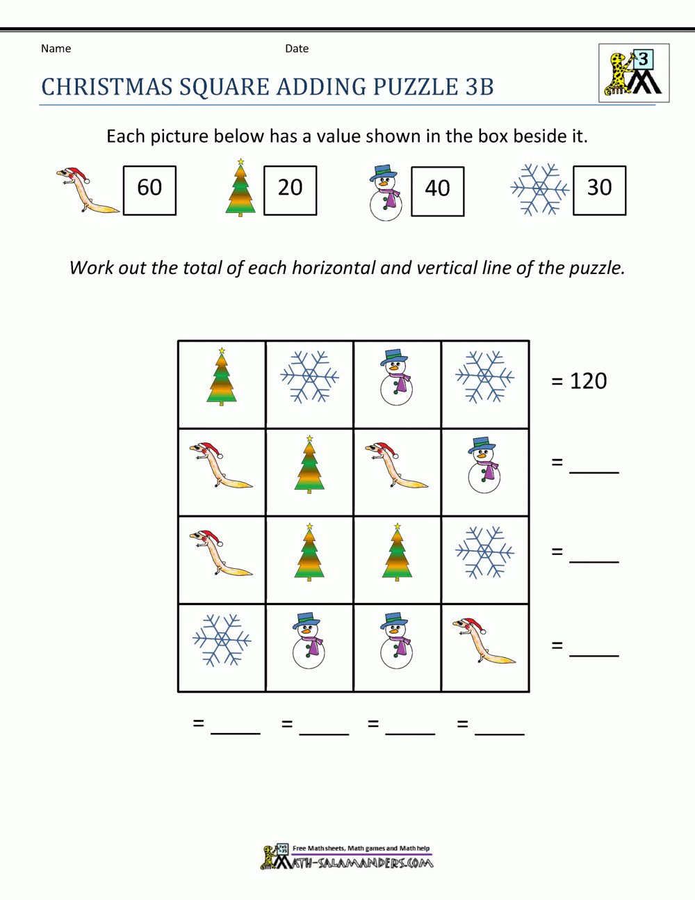 3rd Grade Christmas Math Worksheets
