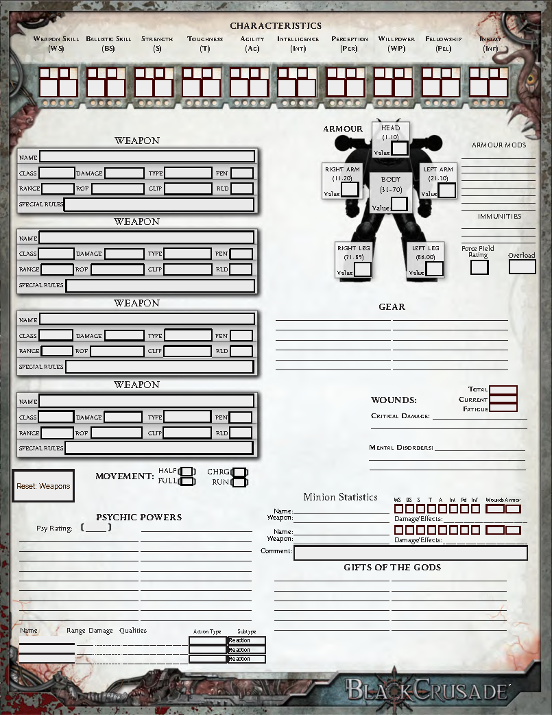 40k Black Crusade Revised Character Sheet By Austere Patio Games