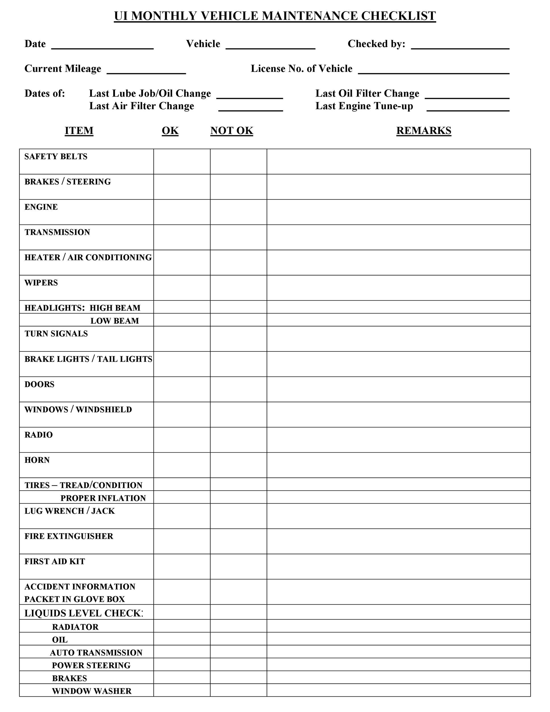 Vehicle Maintenance Log Free Printable