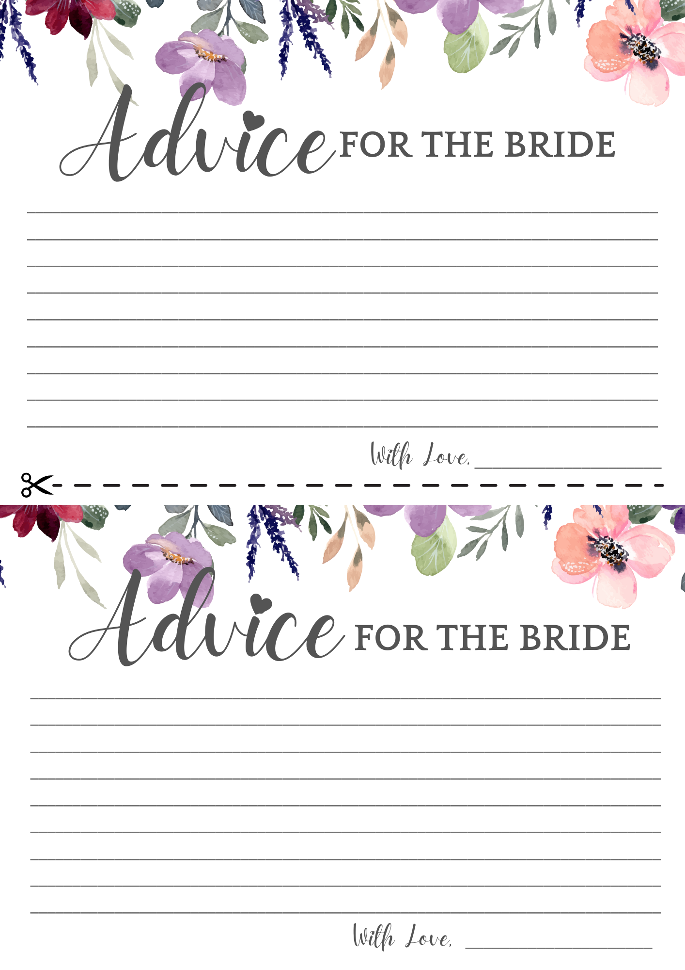5 Free Printable Bridal Shower Advice Cards Perfect For The Bride To Be 