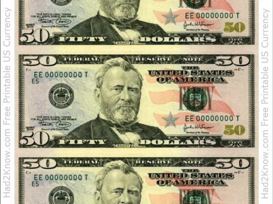 50 Dollar Bill Printable