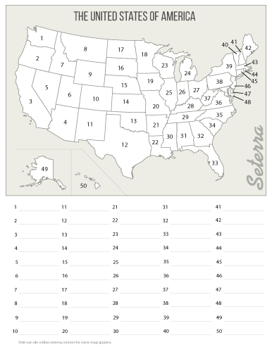 50 States Quiz Printable