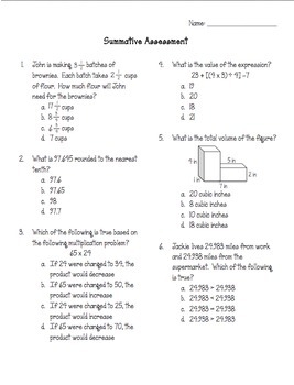 5th Grade Math End Of Year Practice State Assessment Pack All Standards 