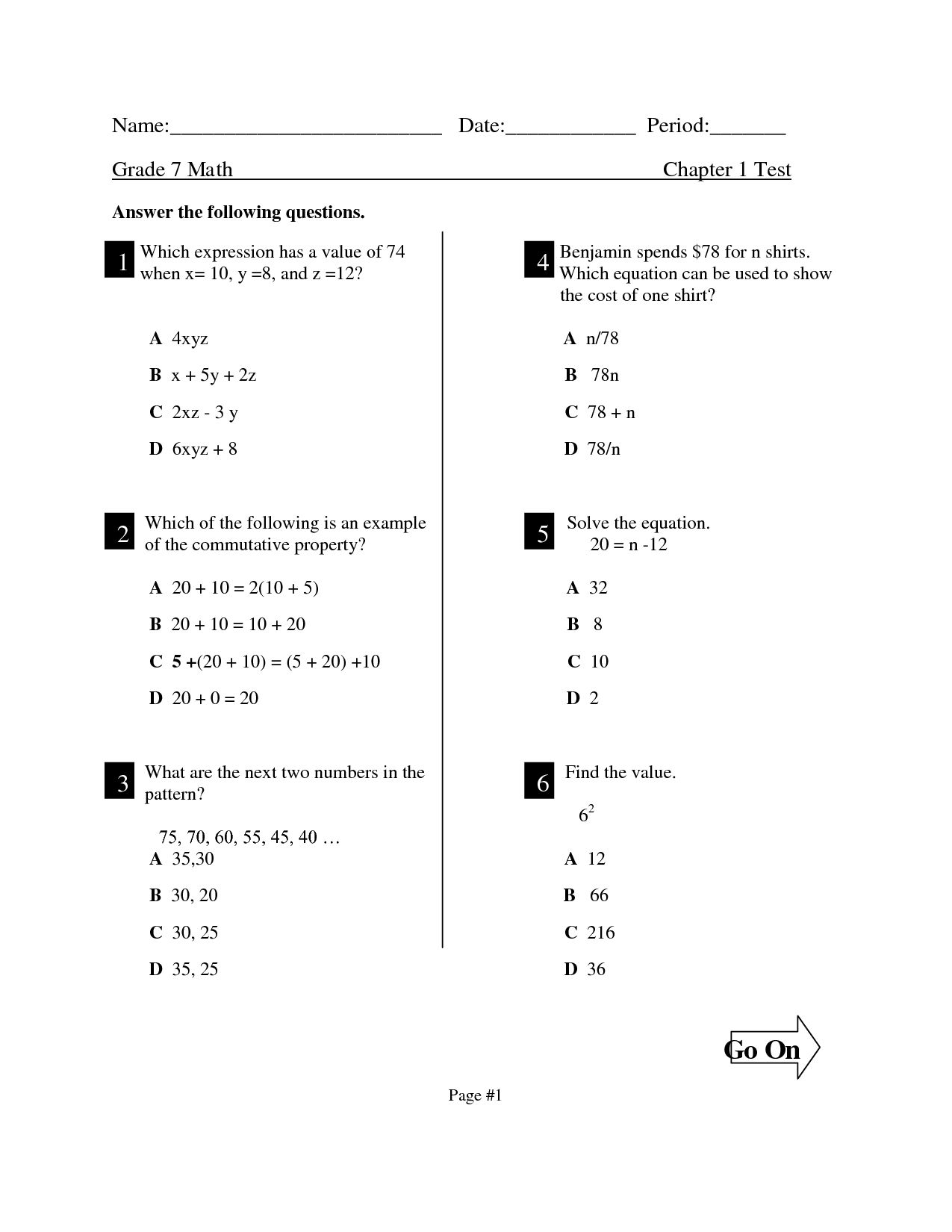 5Th Grade Math Assessment Test Printable