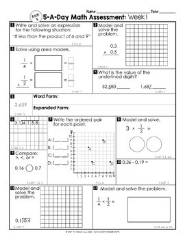5th Grade Math Weekly Assessments Math Quizzes Editable By Teacher Thrive