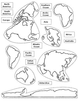 7 Continents Cut Outs Printables World Map Printable Sketch Coloring Page