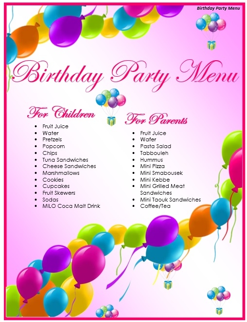 7 Free Sample Birthday Menu Templates Printable Samples