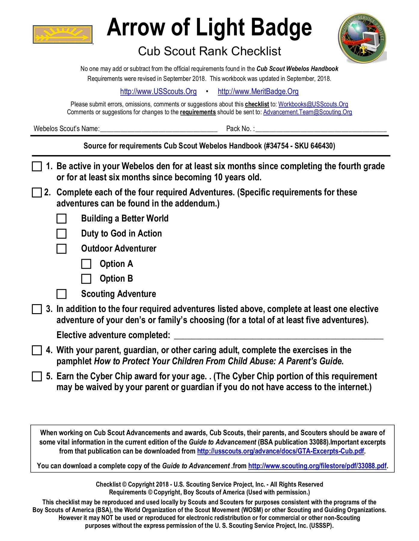 8 Images Webelos Arrow Of Light Requirements Checklist And View Alqu Blog