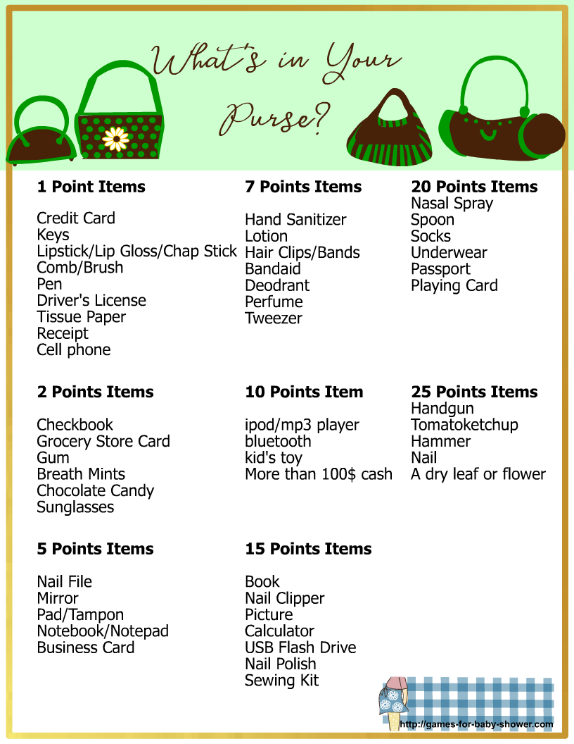 9 Free Printable What s In Your Purse Games Fun Party Pop
