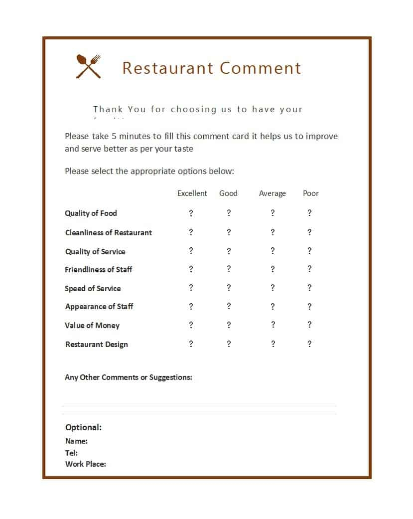 9 Restaurant Comment Card Templates Free Sample Templates 9 Restaurant Comment Card Templates Free Sample Templates
