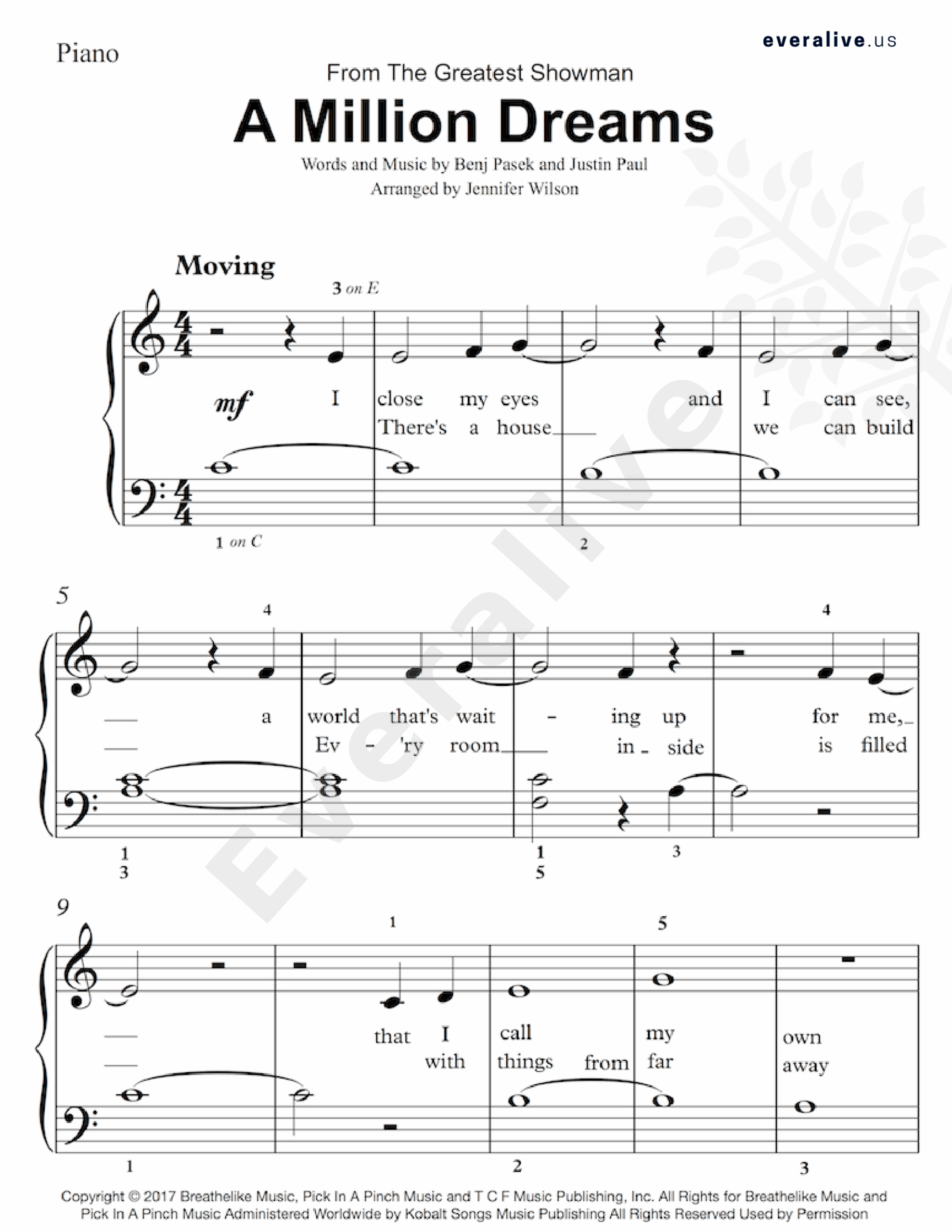 A Million Dreams Easy Piano Sheet Music sheetmusic thegreatestshowman 