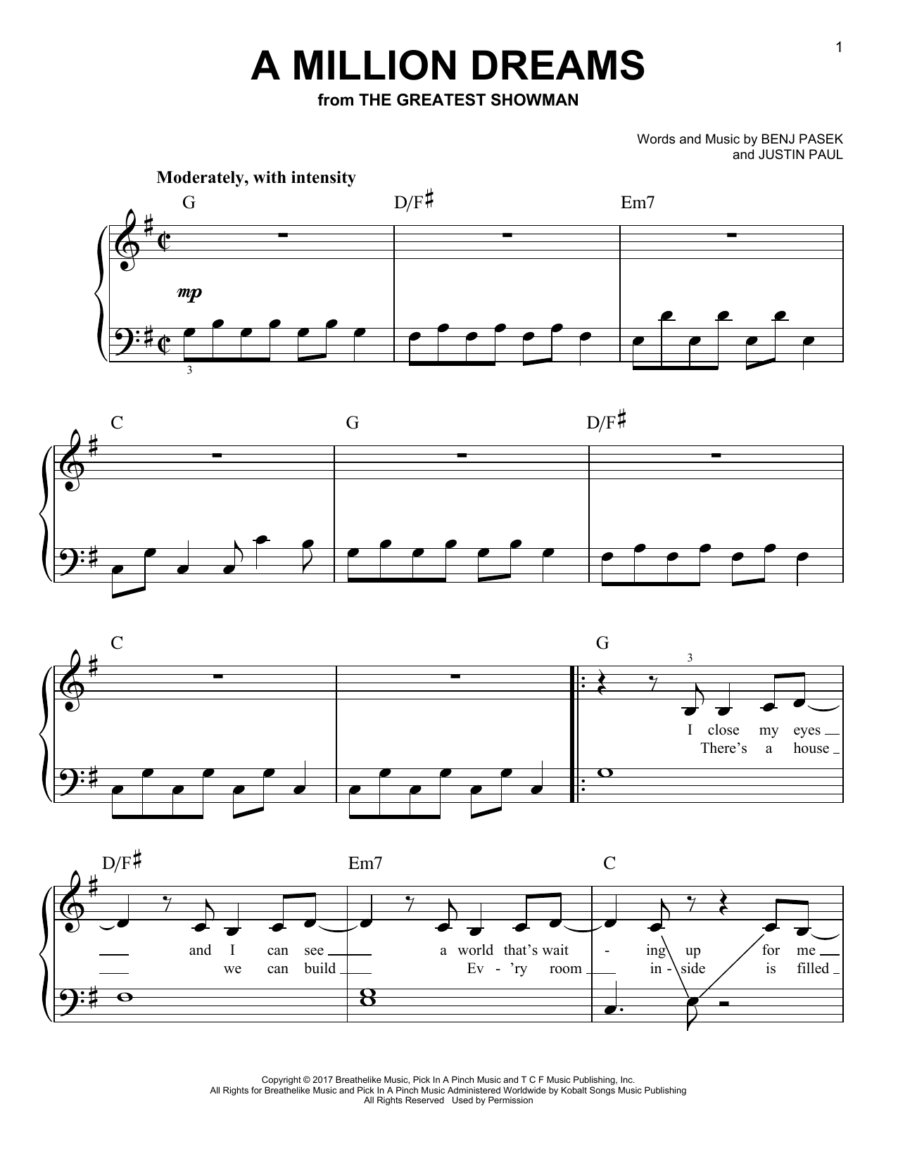 A Million Dreams from The Greatest Showman By Pasek Paul Sheet 