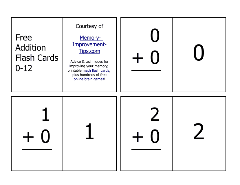 Addition Flash Cards 0 12 Download Printable PDF Templateroller