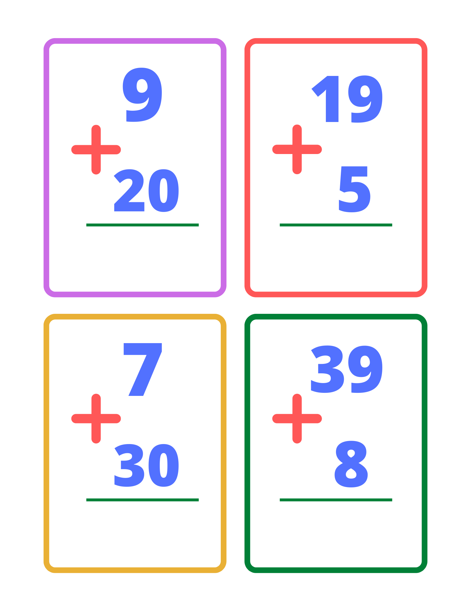 Addition Flash Cards Up To 100 Printable Addition Practice Pages For 