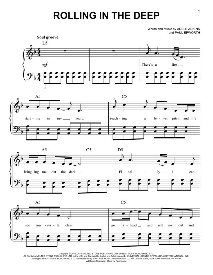 Adele 39 Rolling In The Deep 39 Sheet Music Notes Chords Score Download 