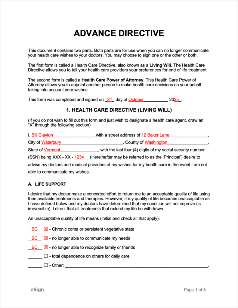 Free Printable Advance Directive Form