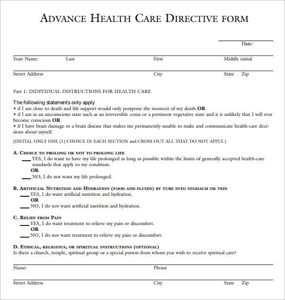 Advance Directive Printable Form