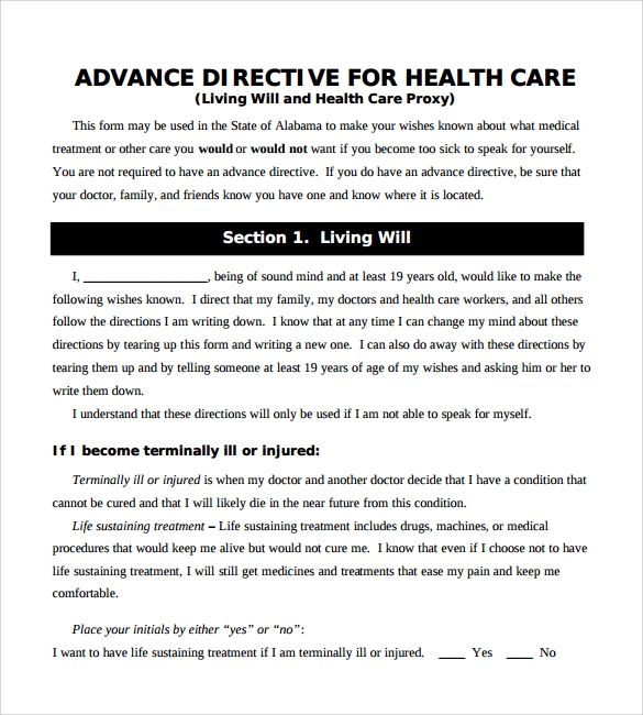 Advance Directive Printable Form