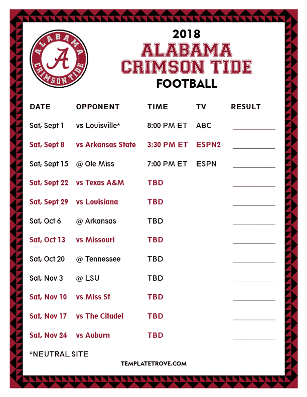 Alabama 2025 Football Schedule Printable