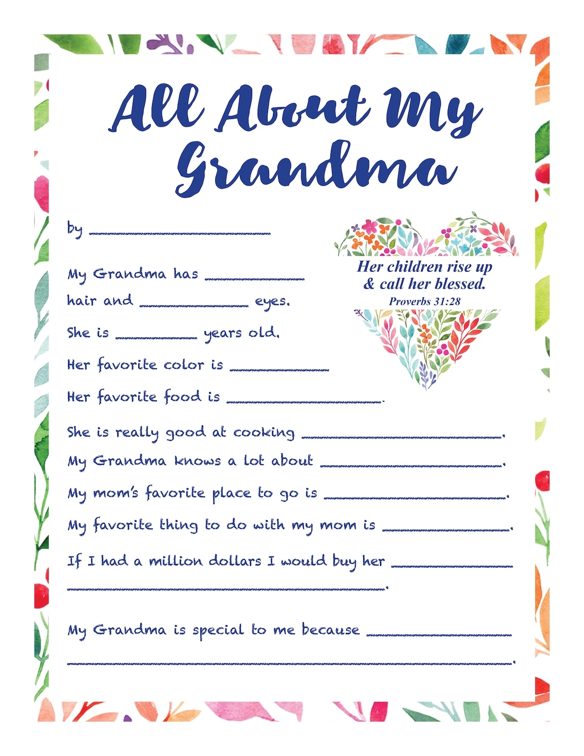 All About Grandma Free Printable