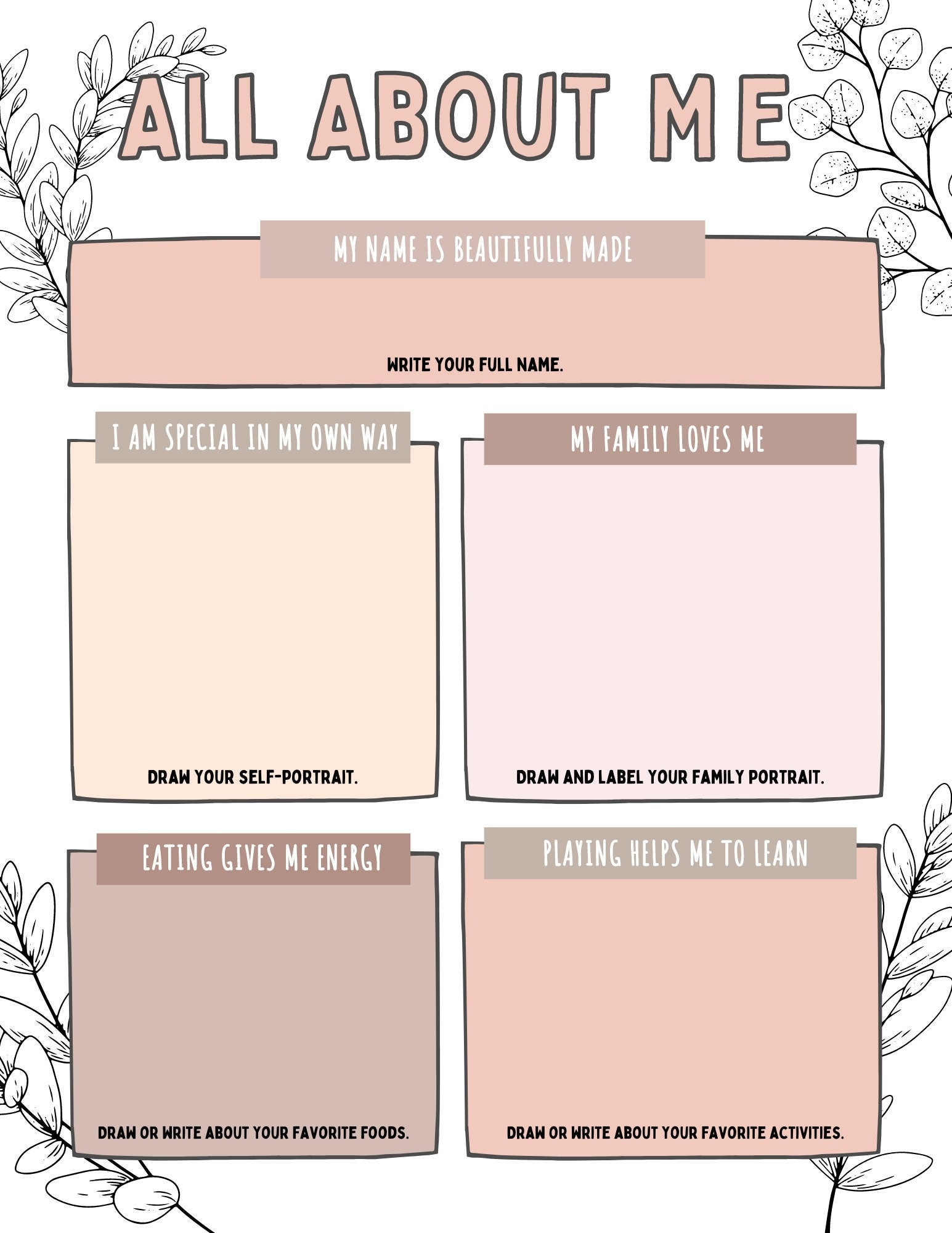 All About Me Printable Worksheet neutral Etsy Australia