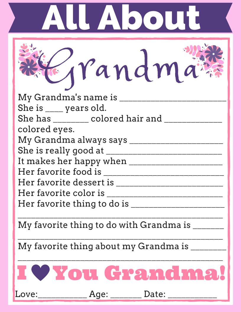 All About My Grandma Free Printable Printable Templates
