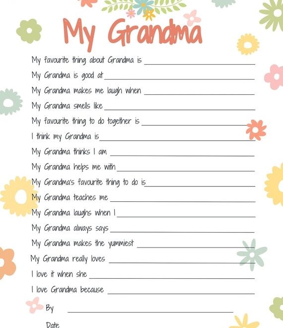All About My Grandma Printable Mothers Day Gift Idea About Etsy