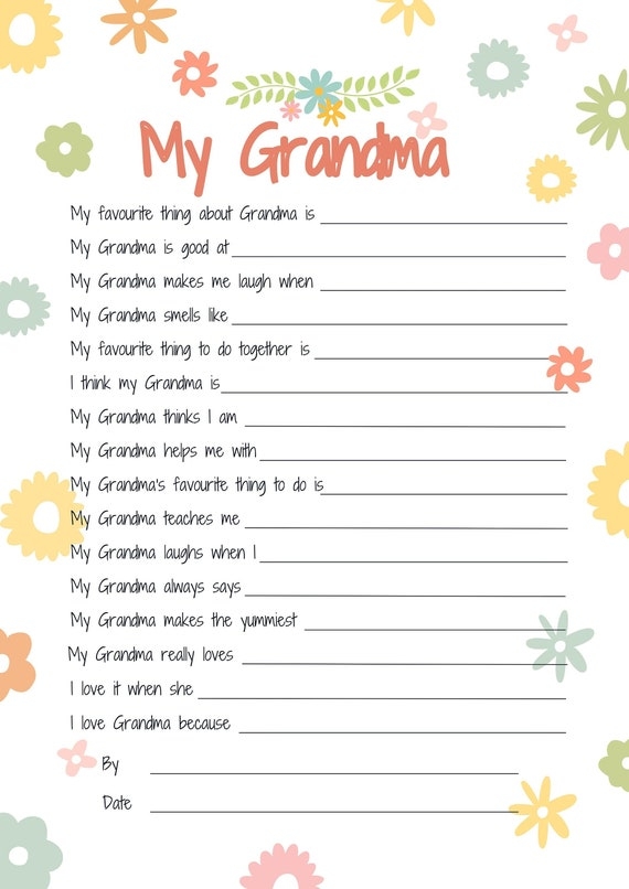 All About My Grandma Printable Mothers Day Gift Idea About Etsy