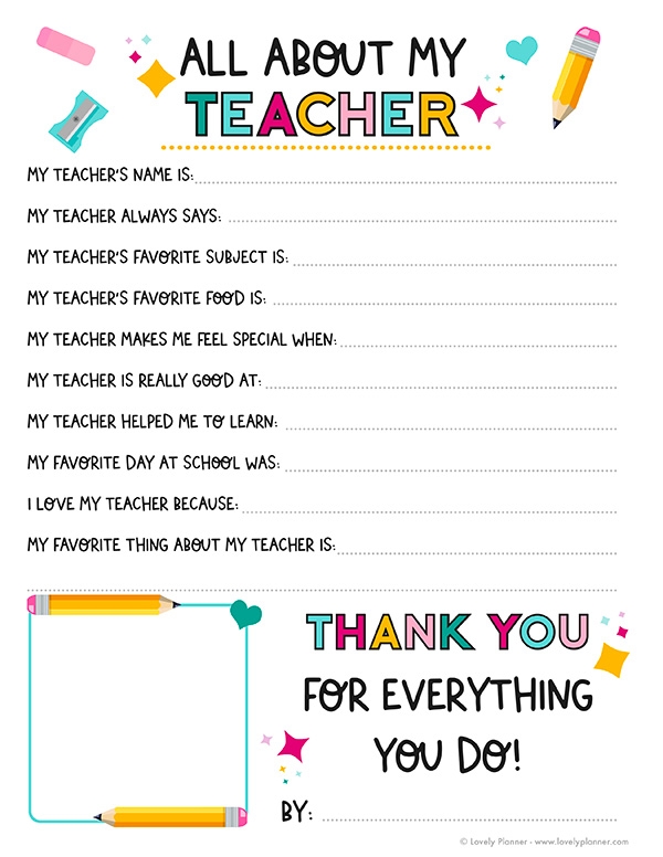 All About My Teacher Free Printable Free Printables Hub