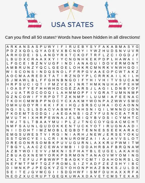 All Free Printables 50 Us States Word Search Word Search Maker
