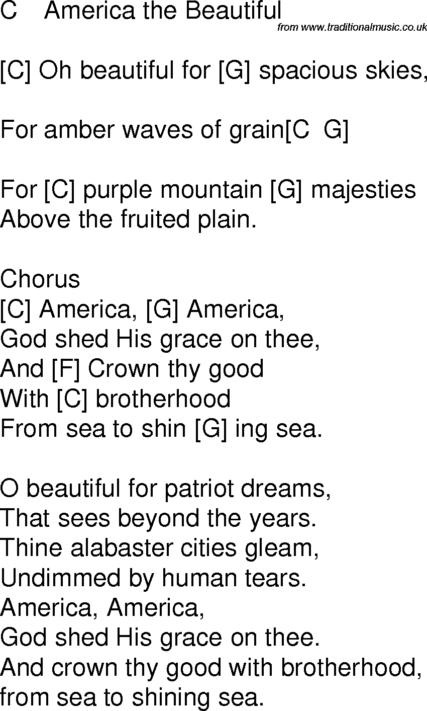 America The Beautiful Lyrics Printable Pdf