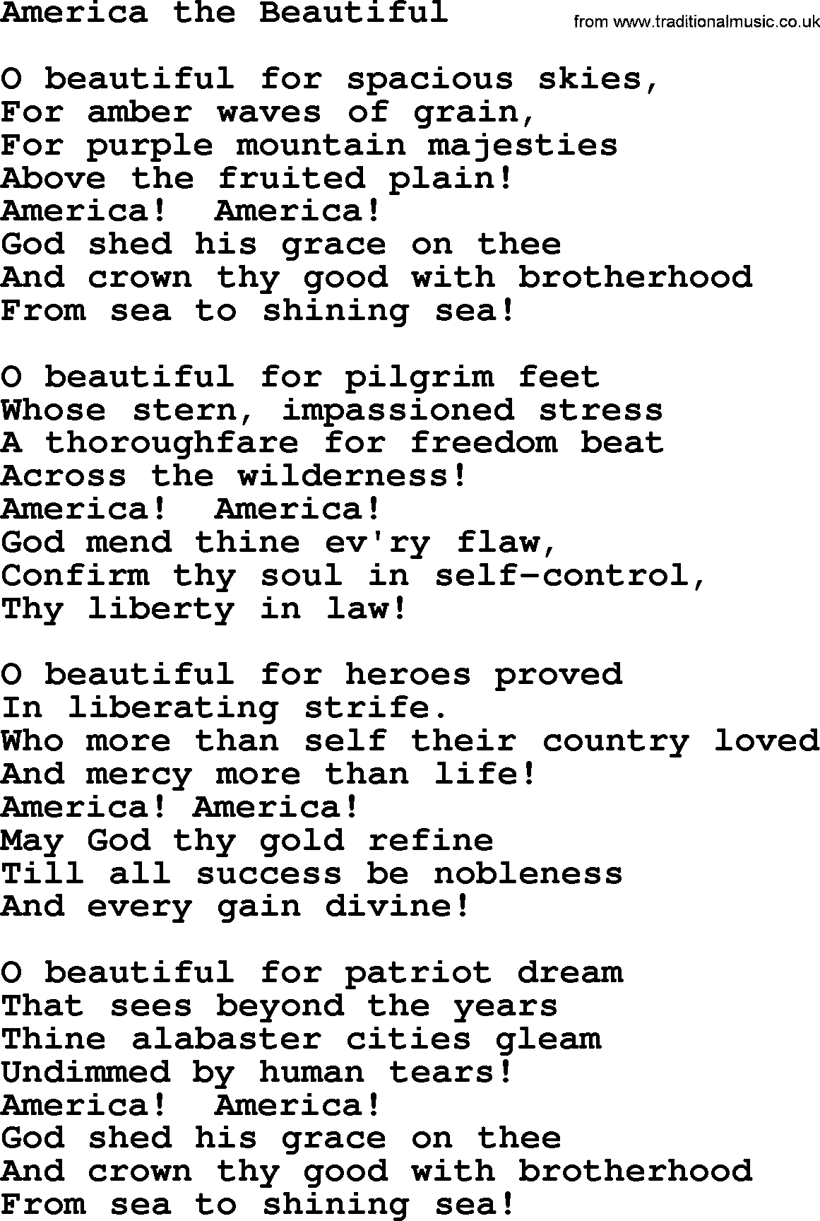 America The Beautiful Lyrics Printable Poster
