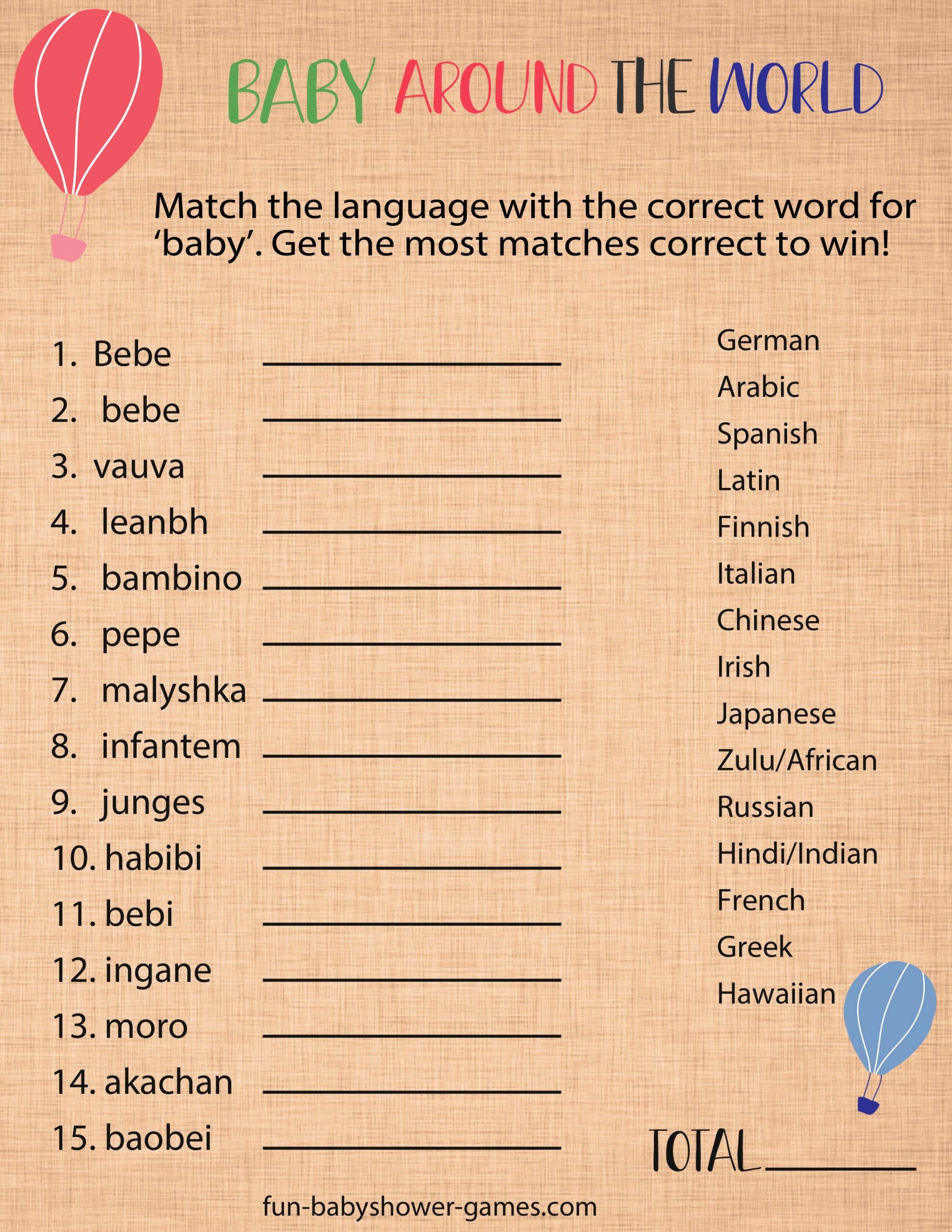 Baby Around The World Baby Shower Game
