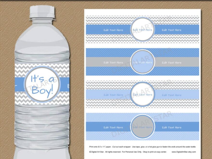 Baby Boy Water Bottle Labels DIY Printable Baby Shower Water Bottle