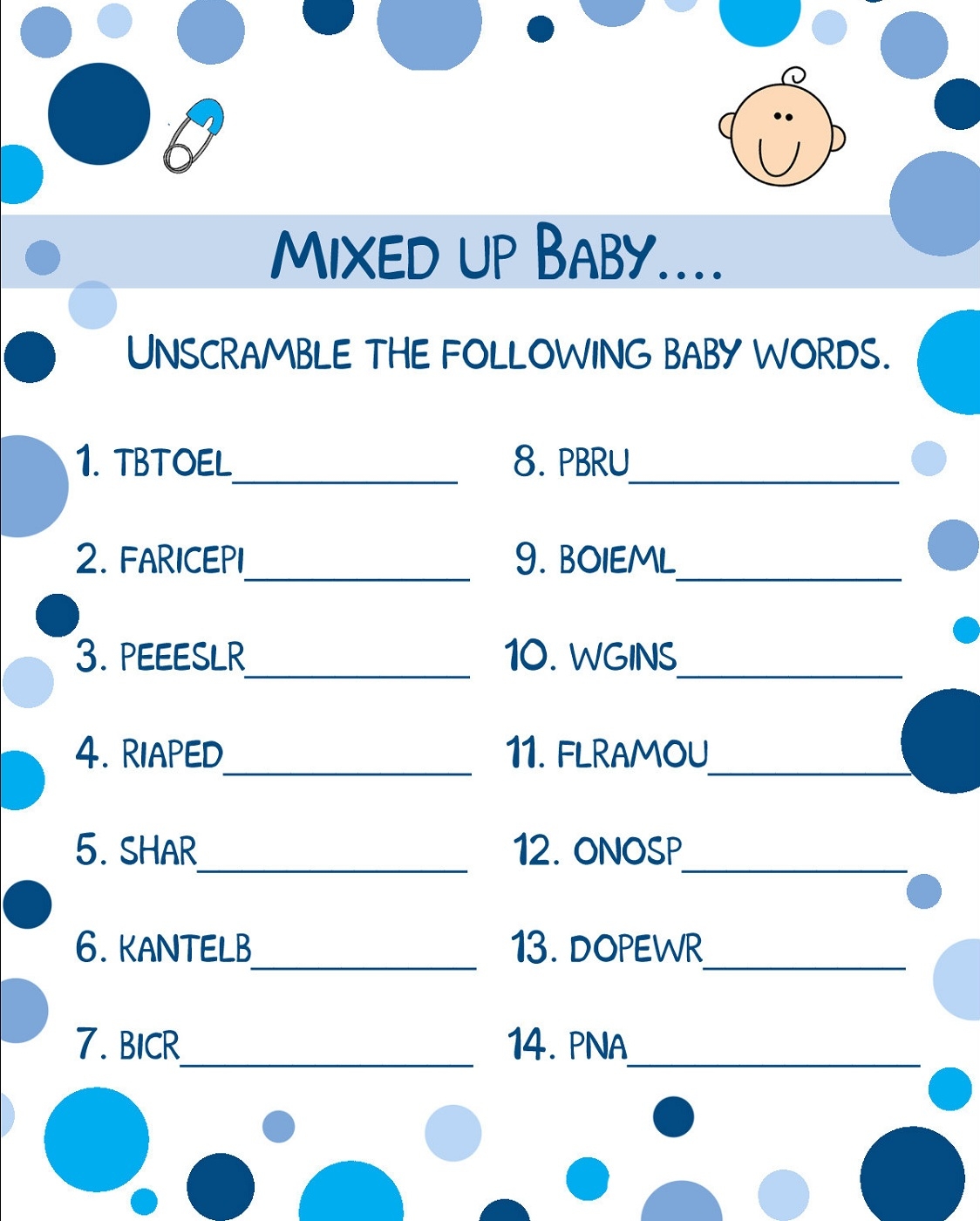 Free Printable Baby Boy Word Scramble