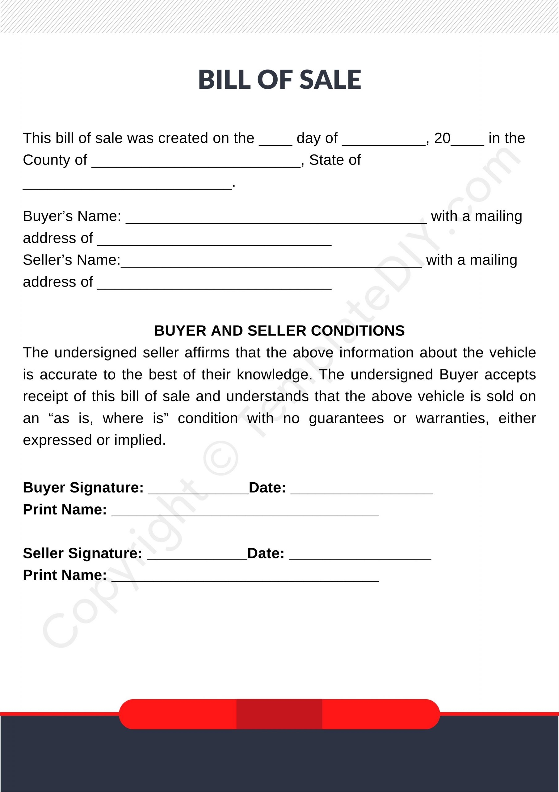 Basic Bill Of Sale Blank Printable Form Template In PDF Word