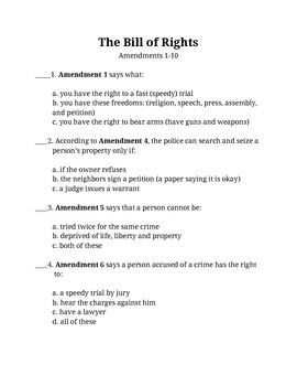 Bill Of Rights Quiz By Simply Lovin 39 It TPT Bill Of Rights Quiz By Simply Lovin 39 It TPT