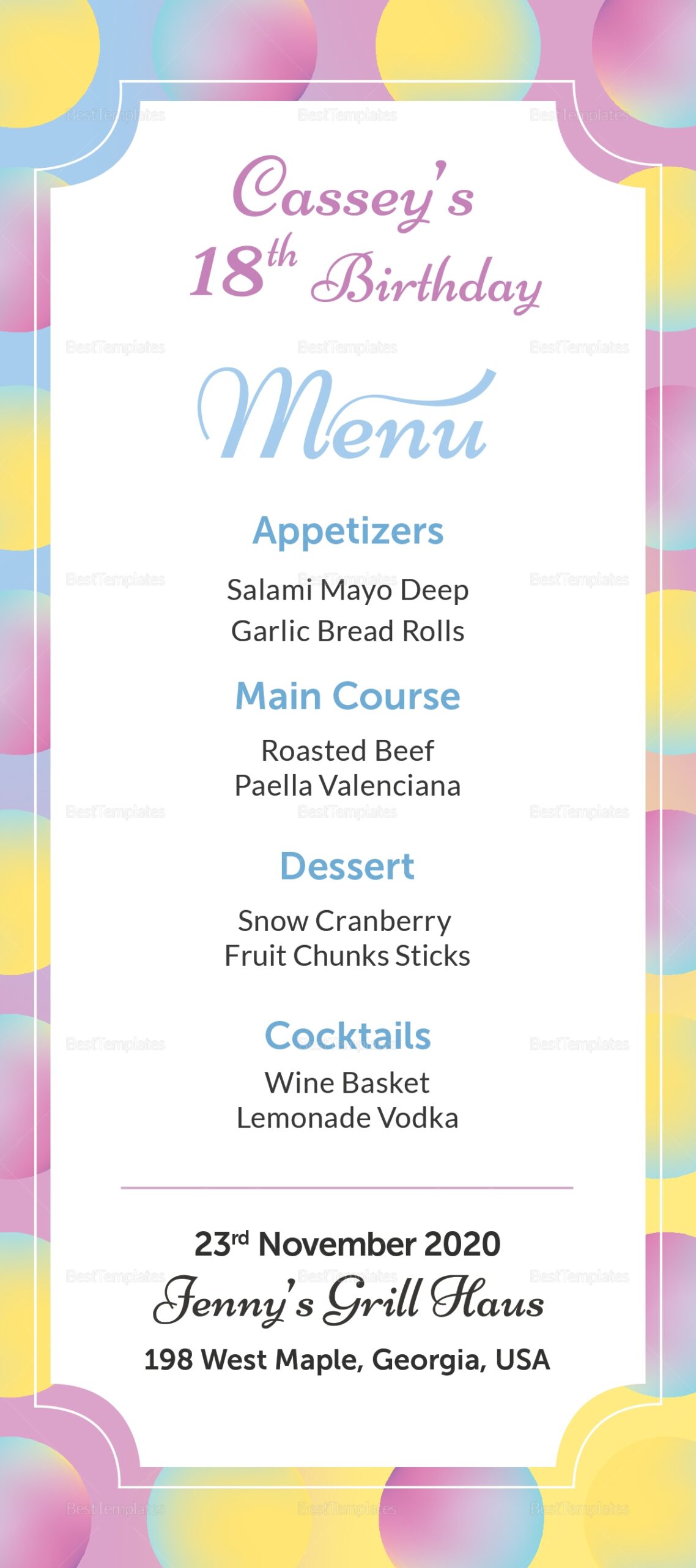 Birthday Dinner Menu Design Template In PSD Word Publisher 